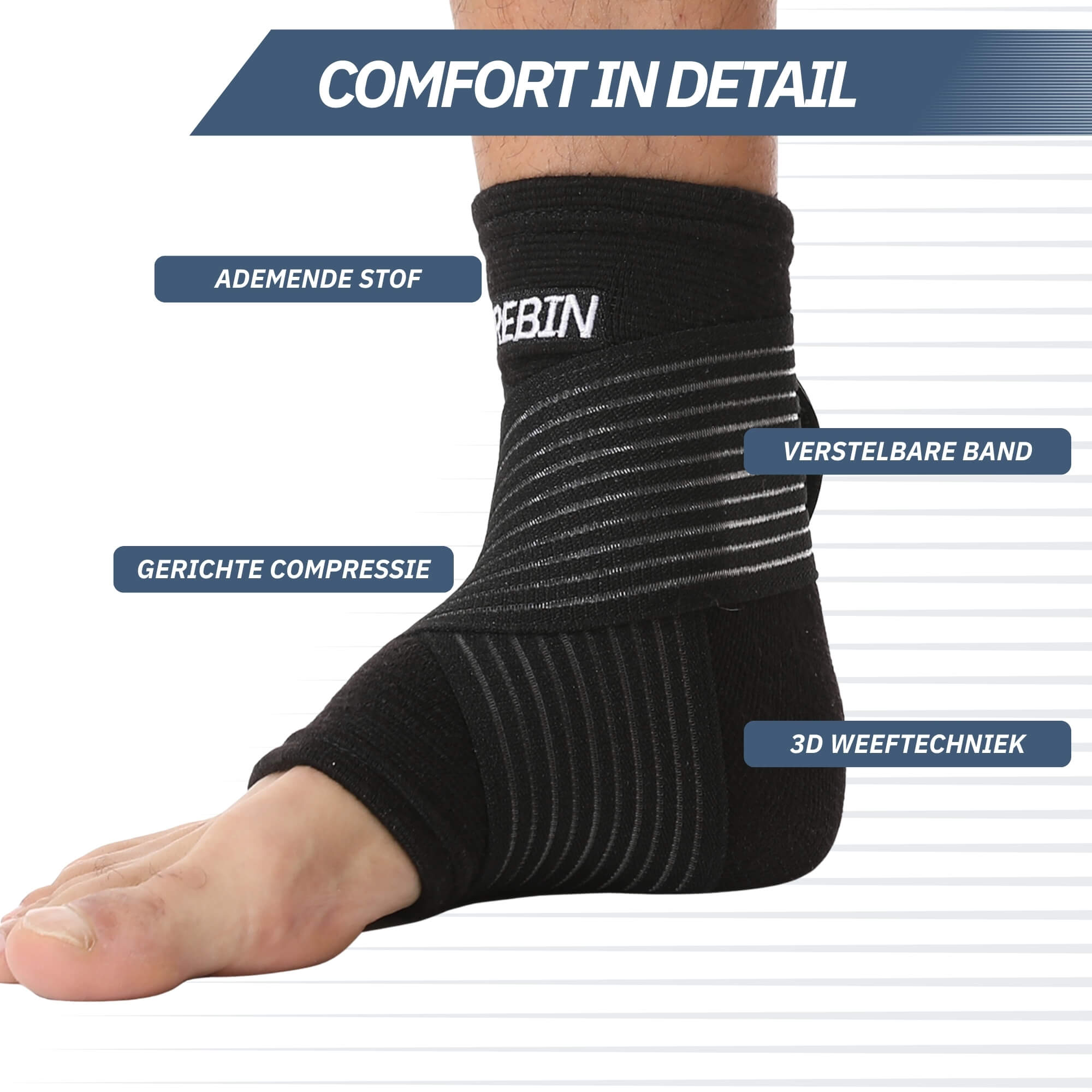 Enkelbrace met strap - Zwart (One Size)