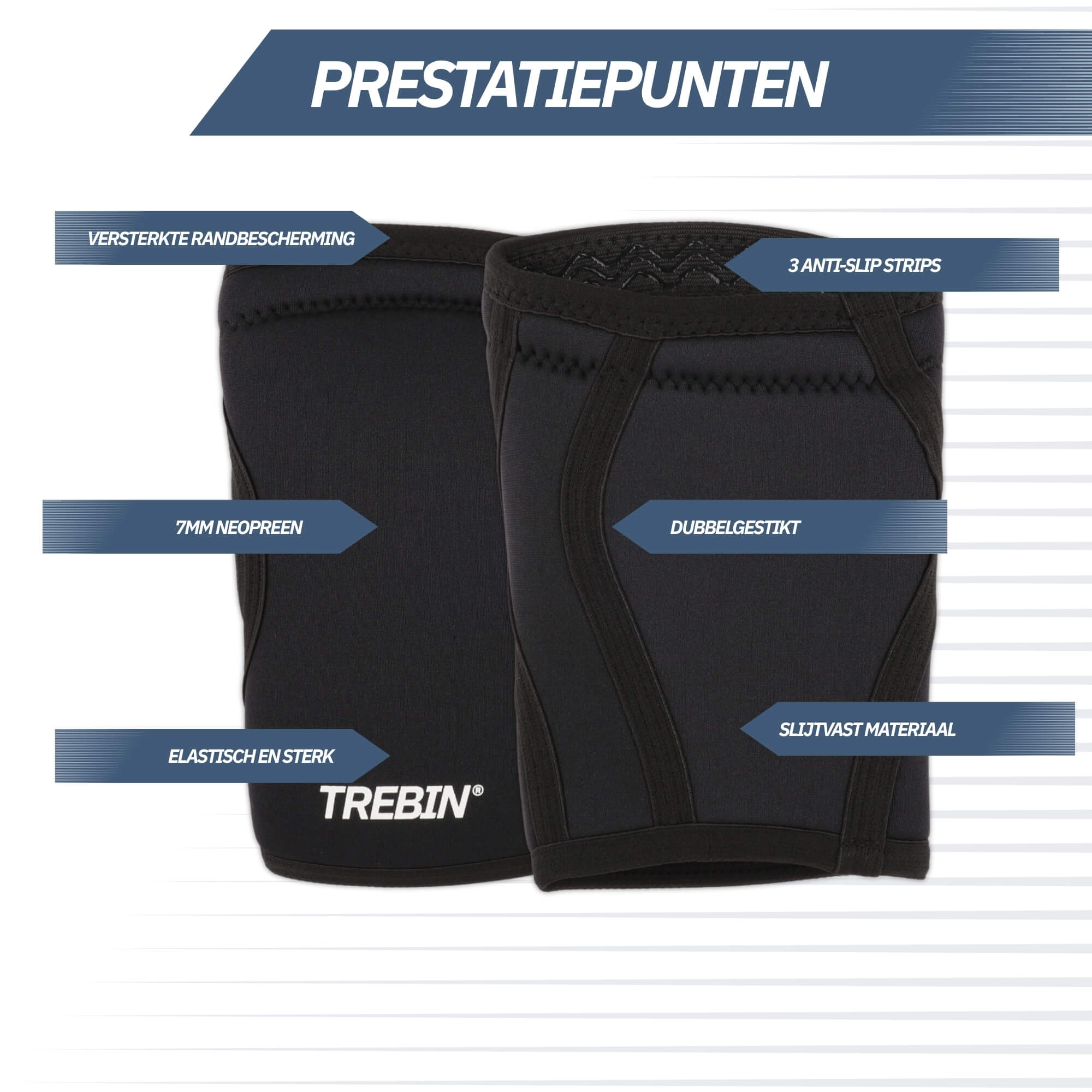 Trebin Kneesleeves 7mm, Zwart, 1 Paar