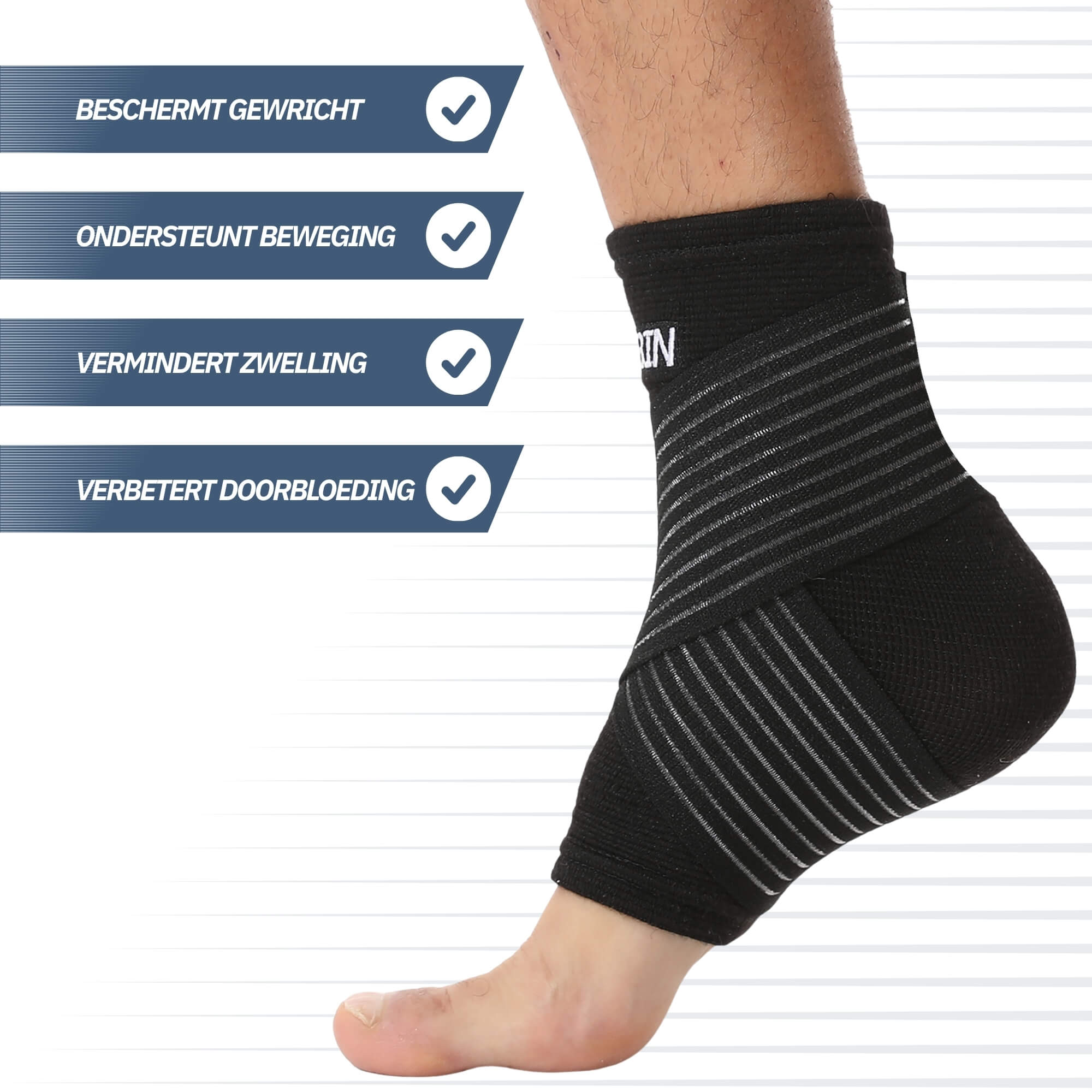 Enkelbrace met strap - Zwart (One Size)