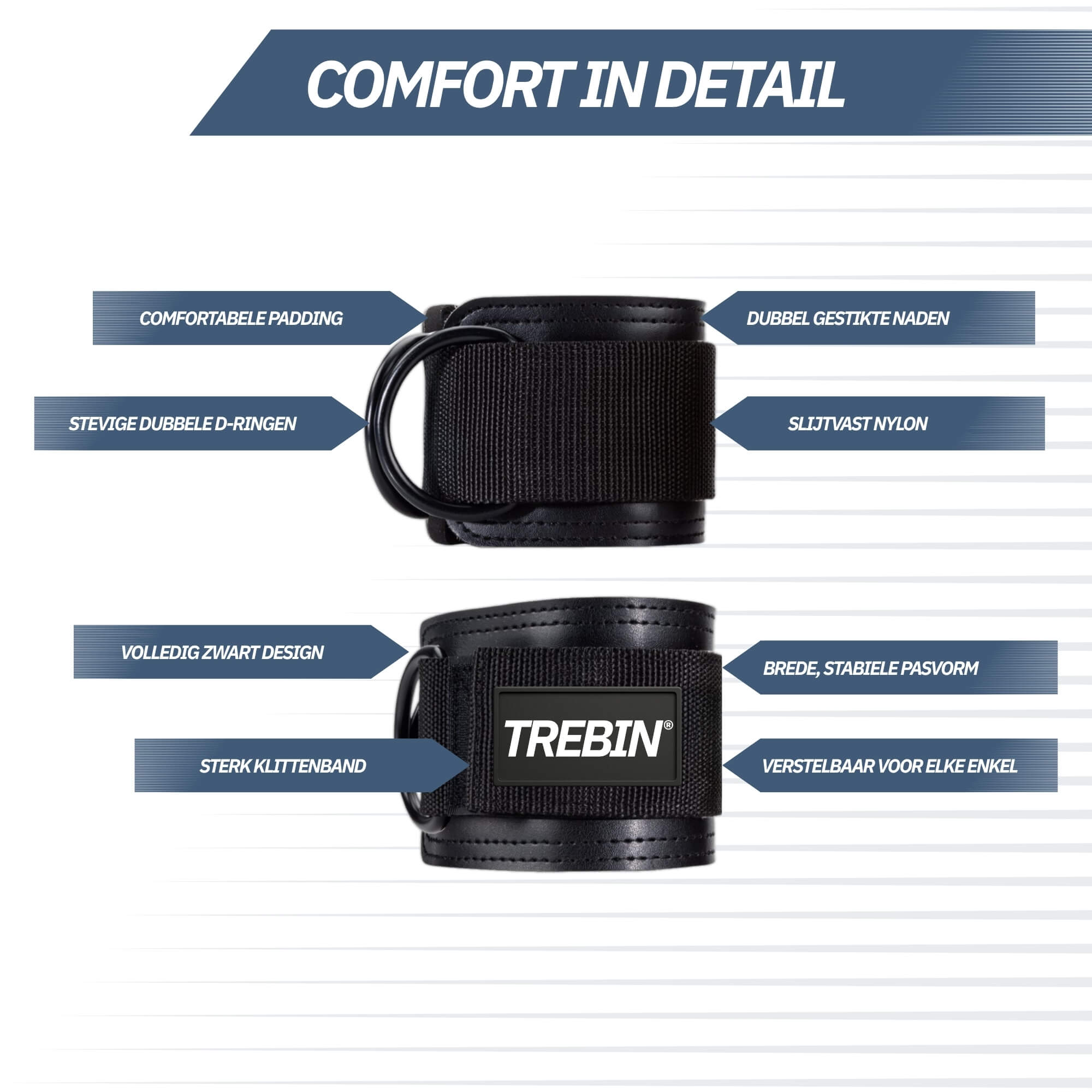 Trebin Enkelbanden voor Fitness - Set van 2, One Size, Zwart