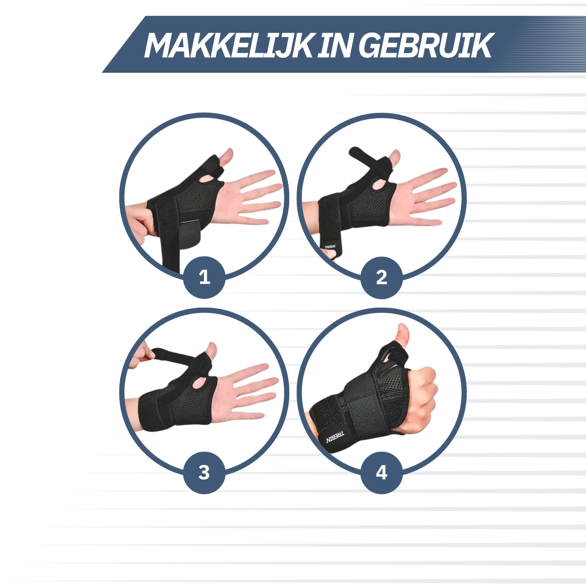 Trebin Universele Duim Brace - Zwart - One Size