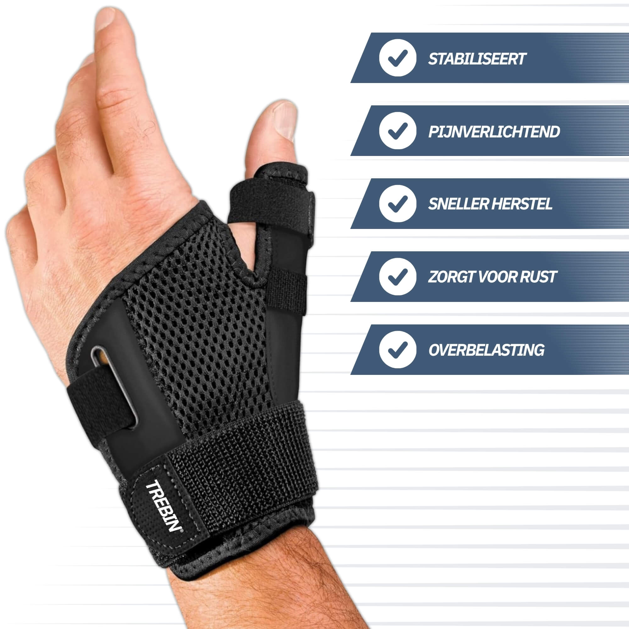 Trebin Universele Duim Brace - Zwart - One Size