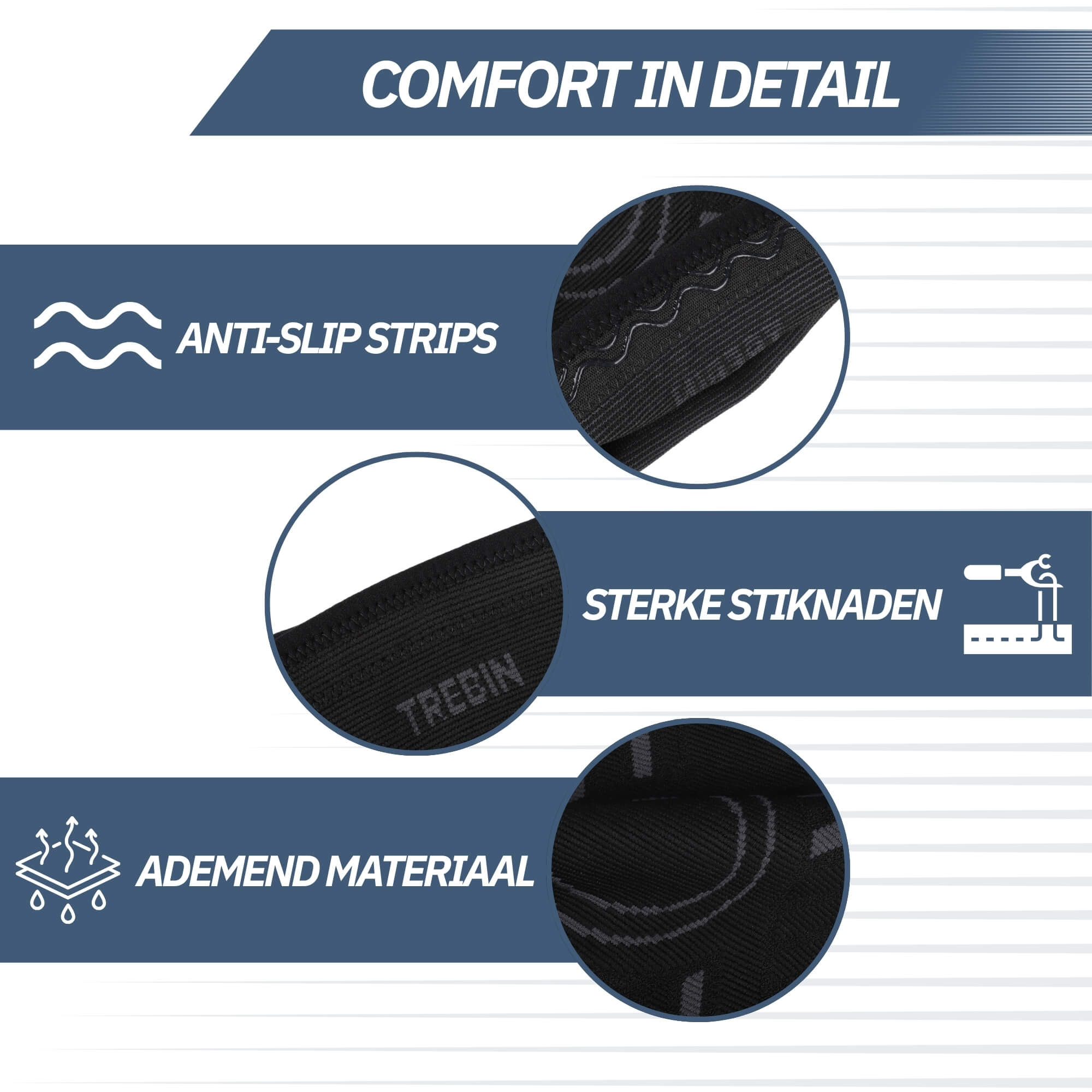 Trebin Kniebrace met Anti-Slip - Zwart/Grijs