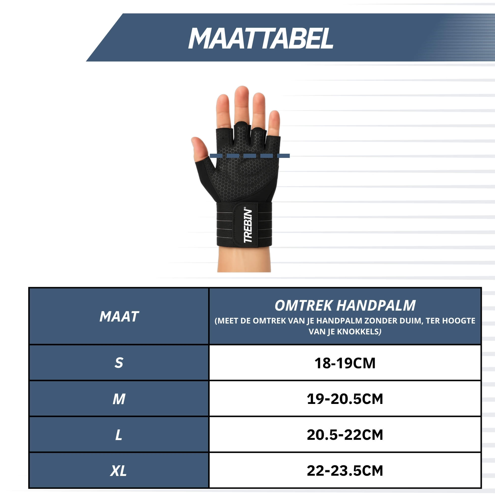 Trebin Fitnesshandschoenen met Polsband - Inclusief Mesh Opbergzakje - Zwart