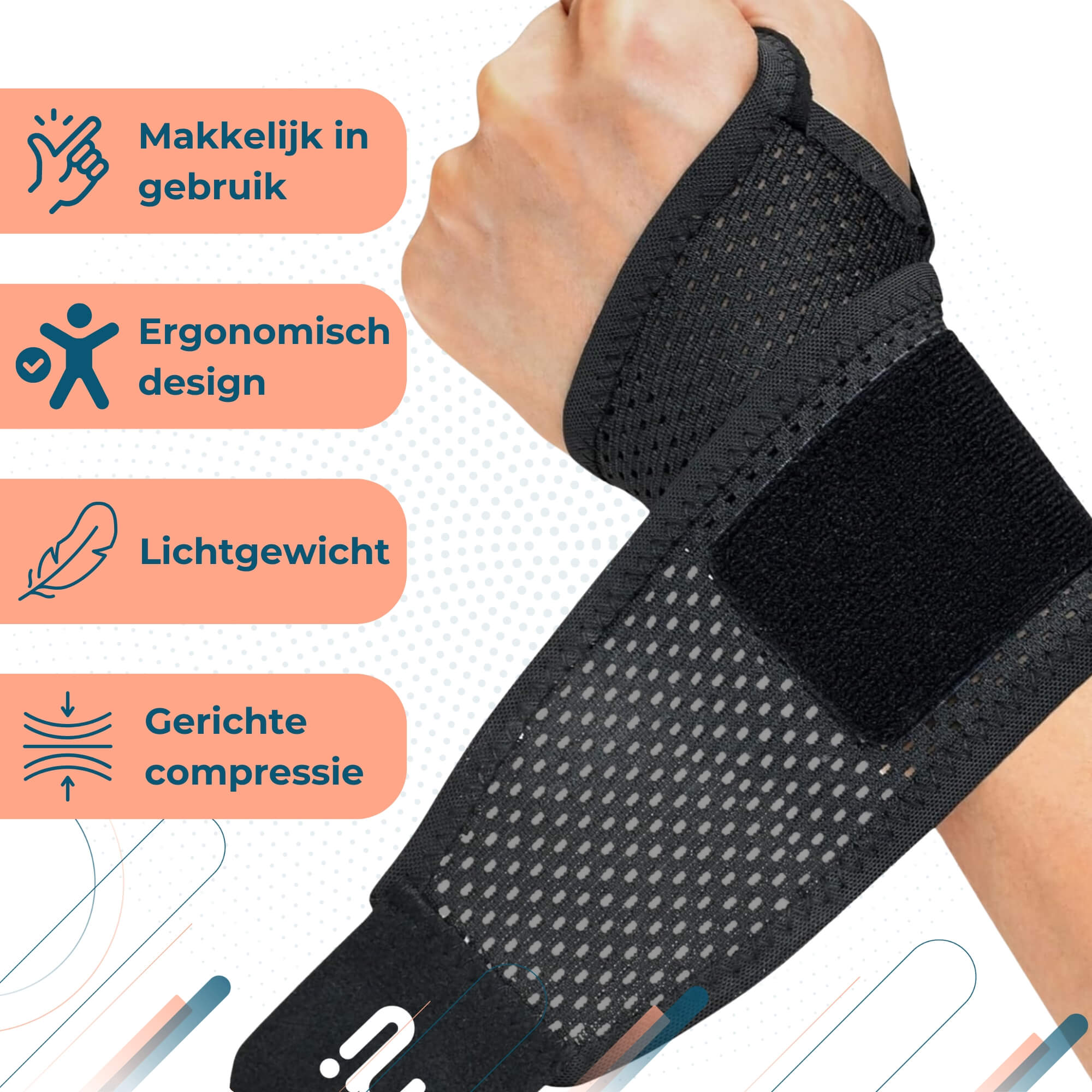 Trebin Lichtgewicht Pols Brace - Zwart, One Size