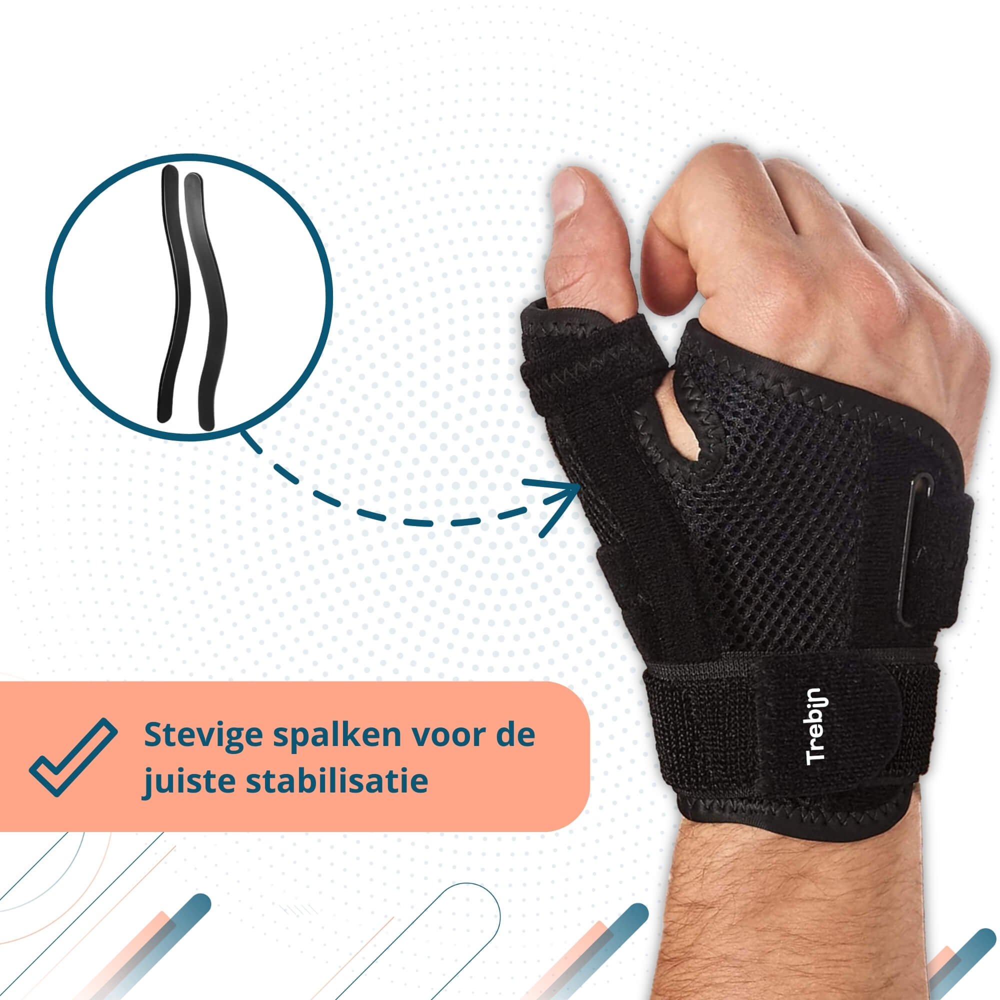 Trebin Universele Duim Brace - Zwart - One Size