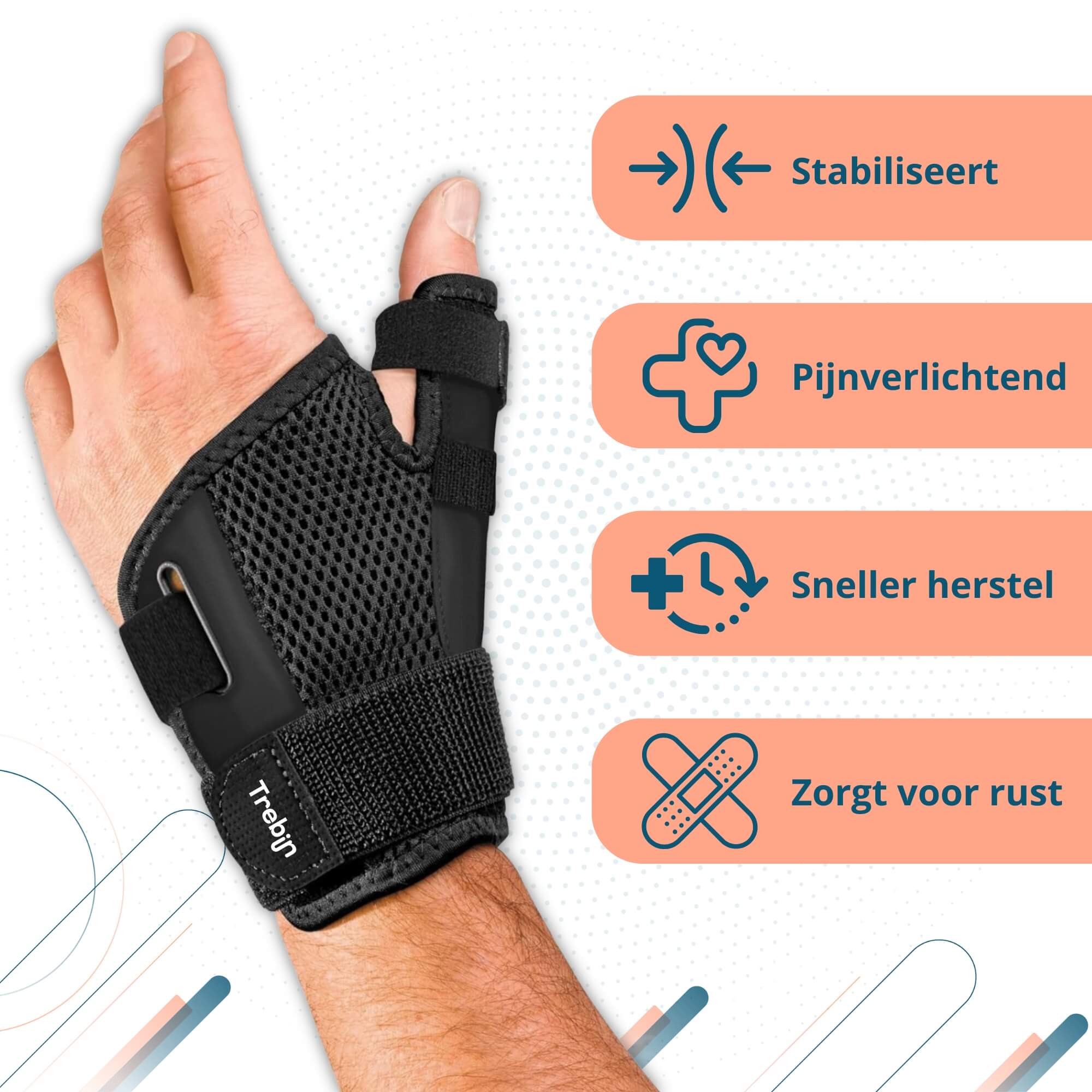 Trebin Universele Duim Brace - Zwart - One Size