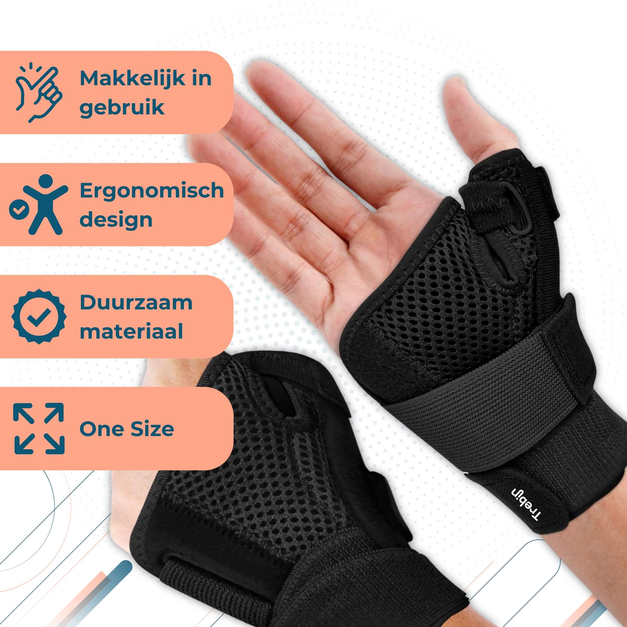 Trebin Universele Duim Brace - Zwart - One Size