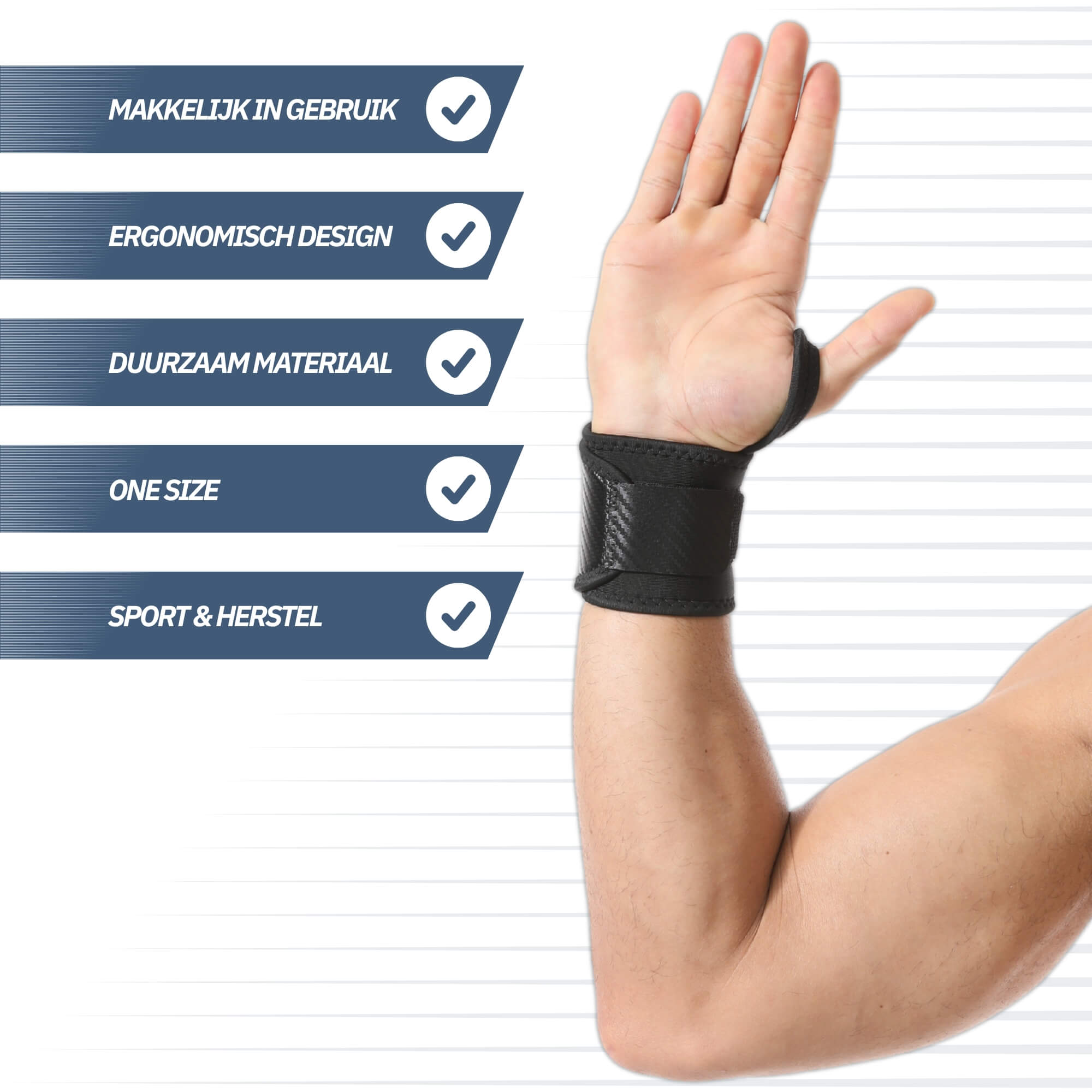 Polsbrace Robuust – Zwart (One Size)