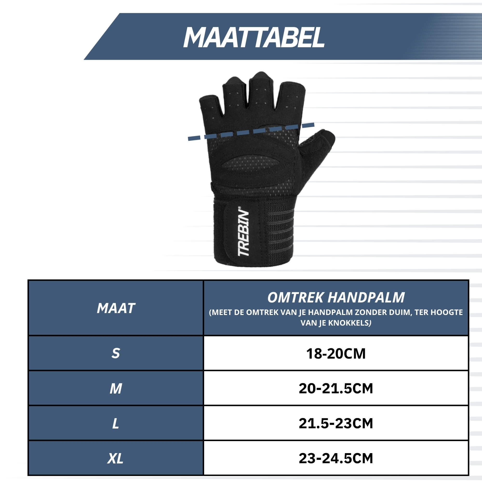 Trebin Fitnesshandschoenen met Polsband - Inclusief Mesh Opbergzakje - Zwart