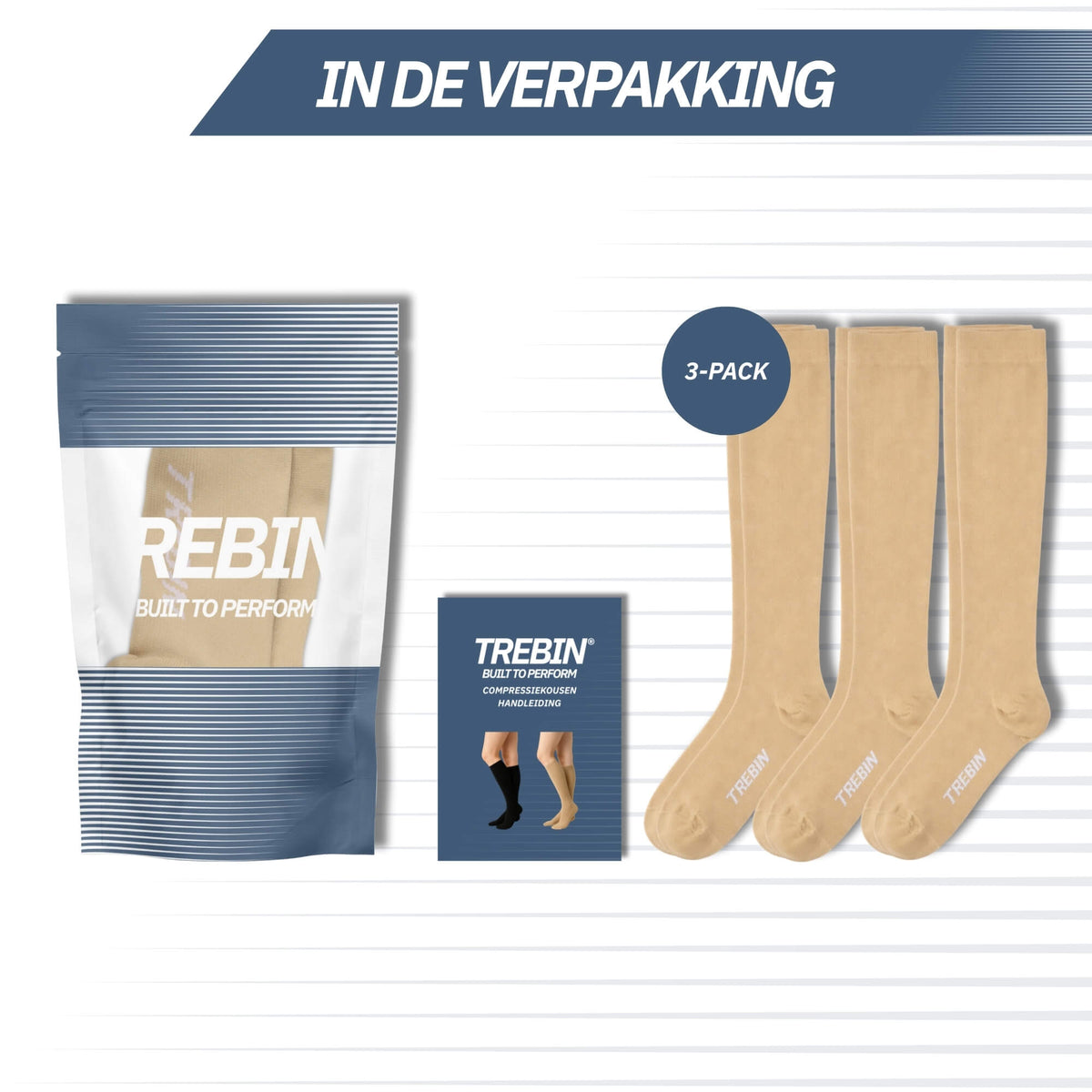 Compressiekousen 20-30 mmHg – Beige 3-Pack