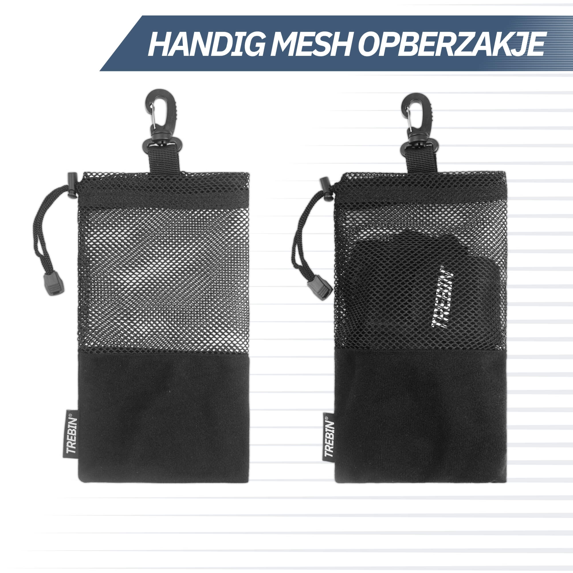 Trebin Fitnesshandschoenen met Polsband - Inclusief Mesh Opbergzakje - Zwart