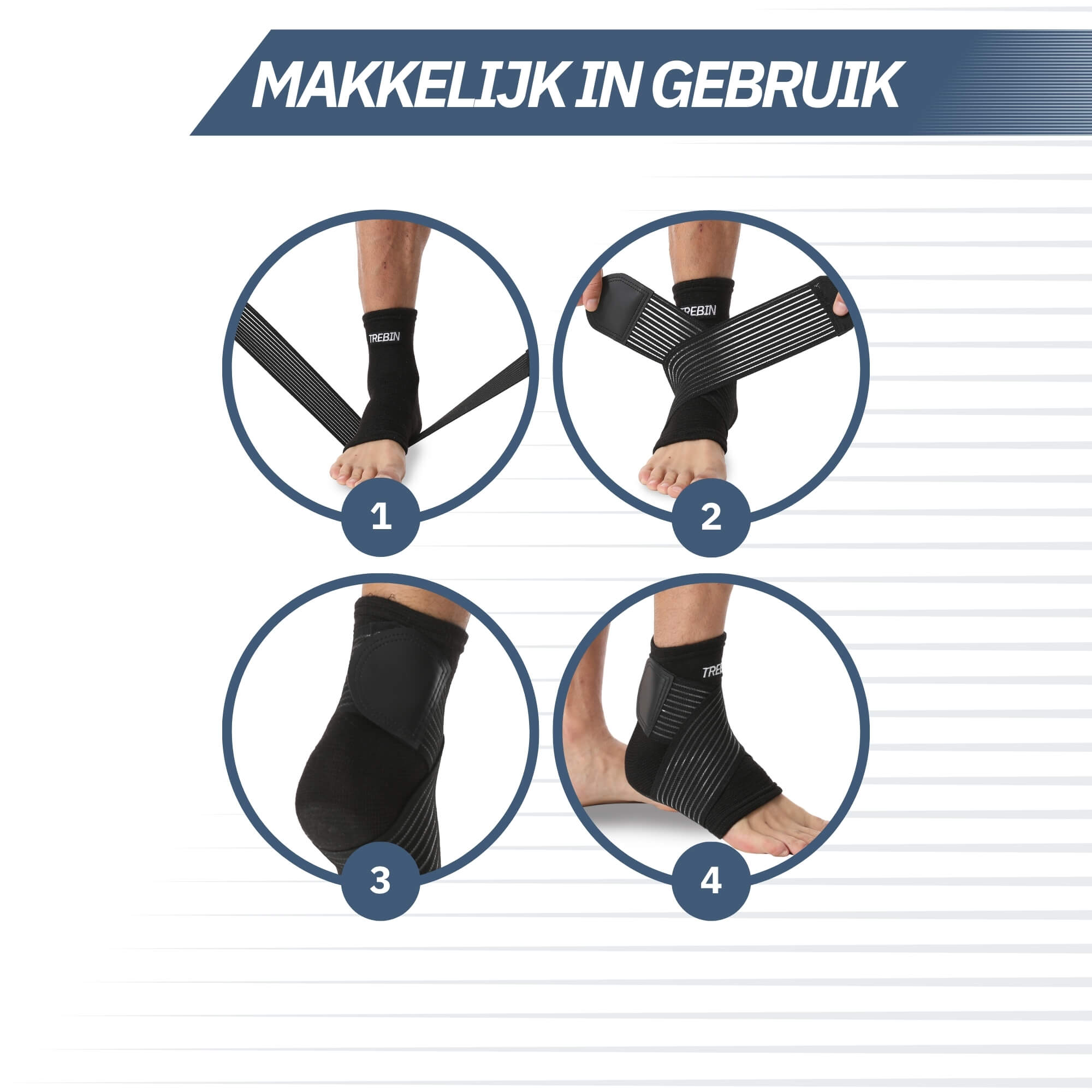 Enkelbrace met strap - Zwart (One Size)