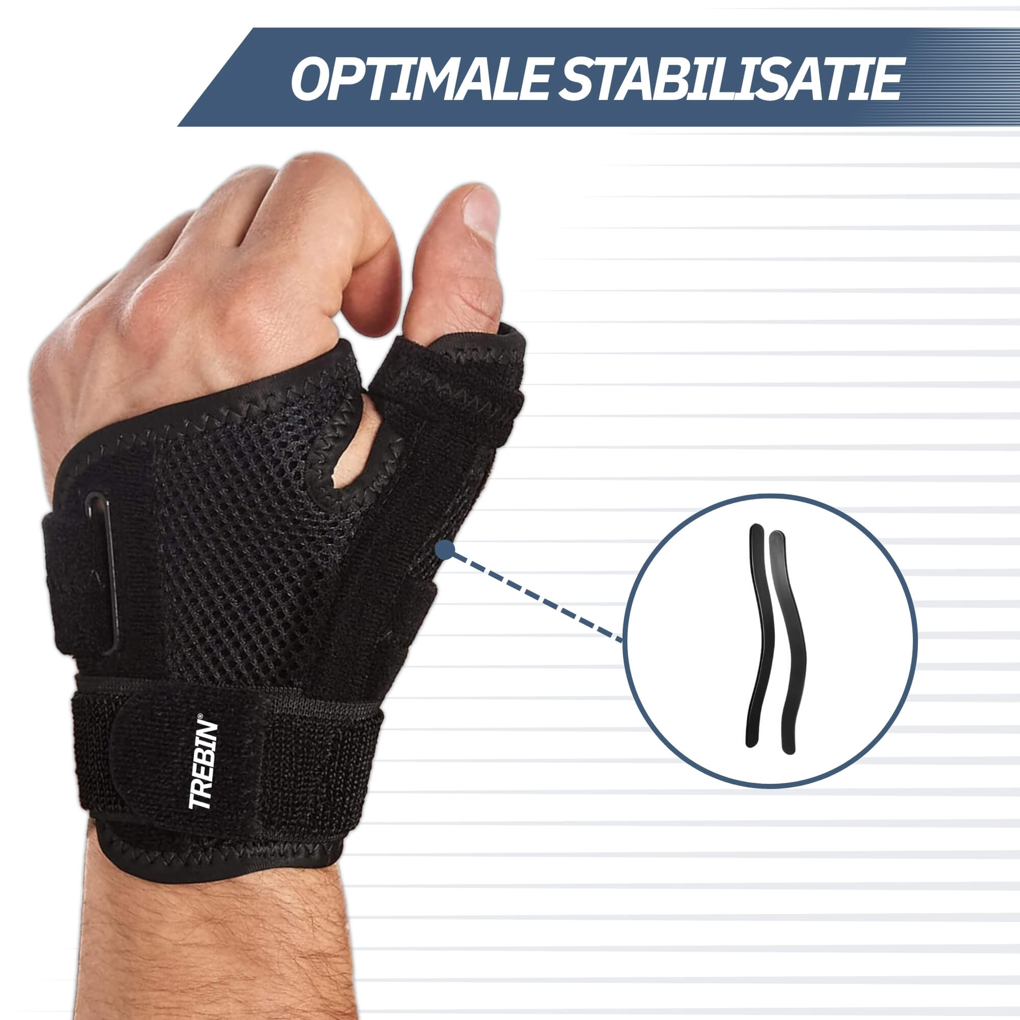 Trebin Universele Duim Brace - Zwart - One Size