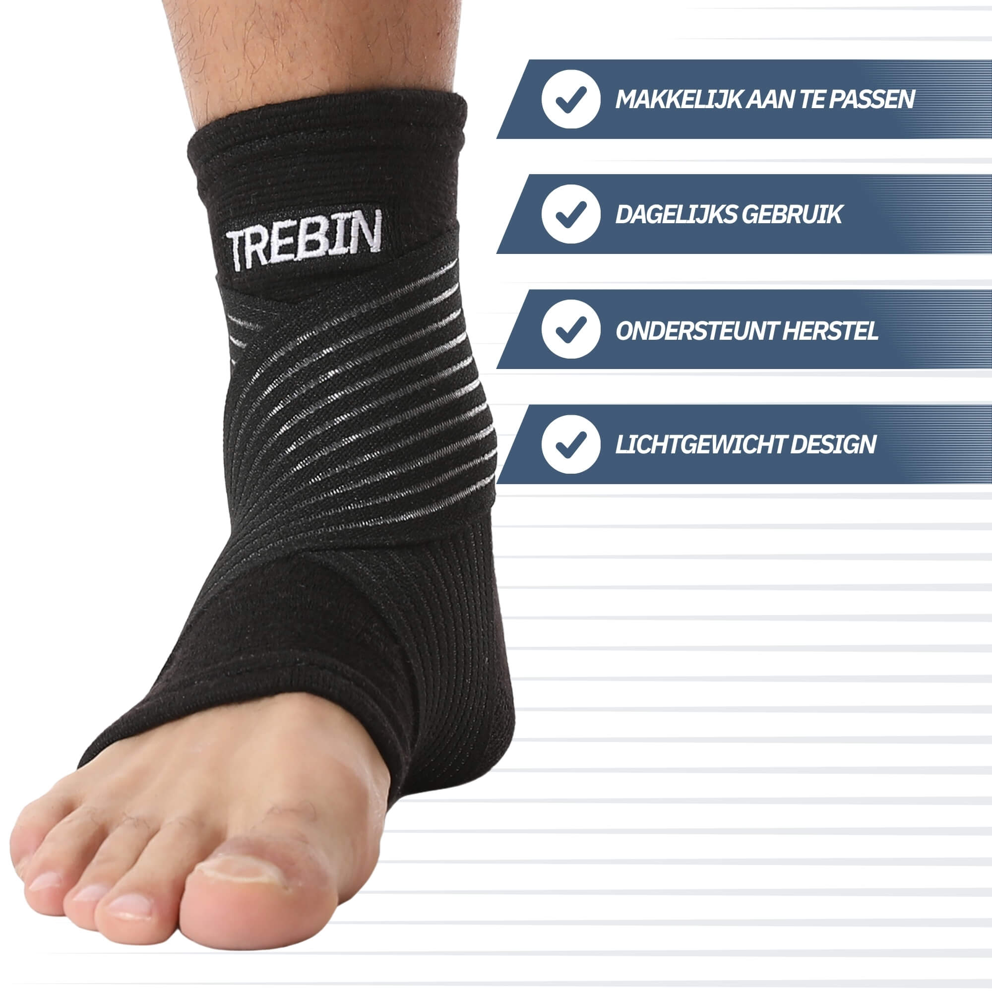 Enkelbrace met strap - Zwart (One Size)