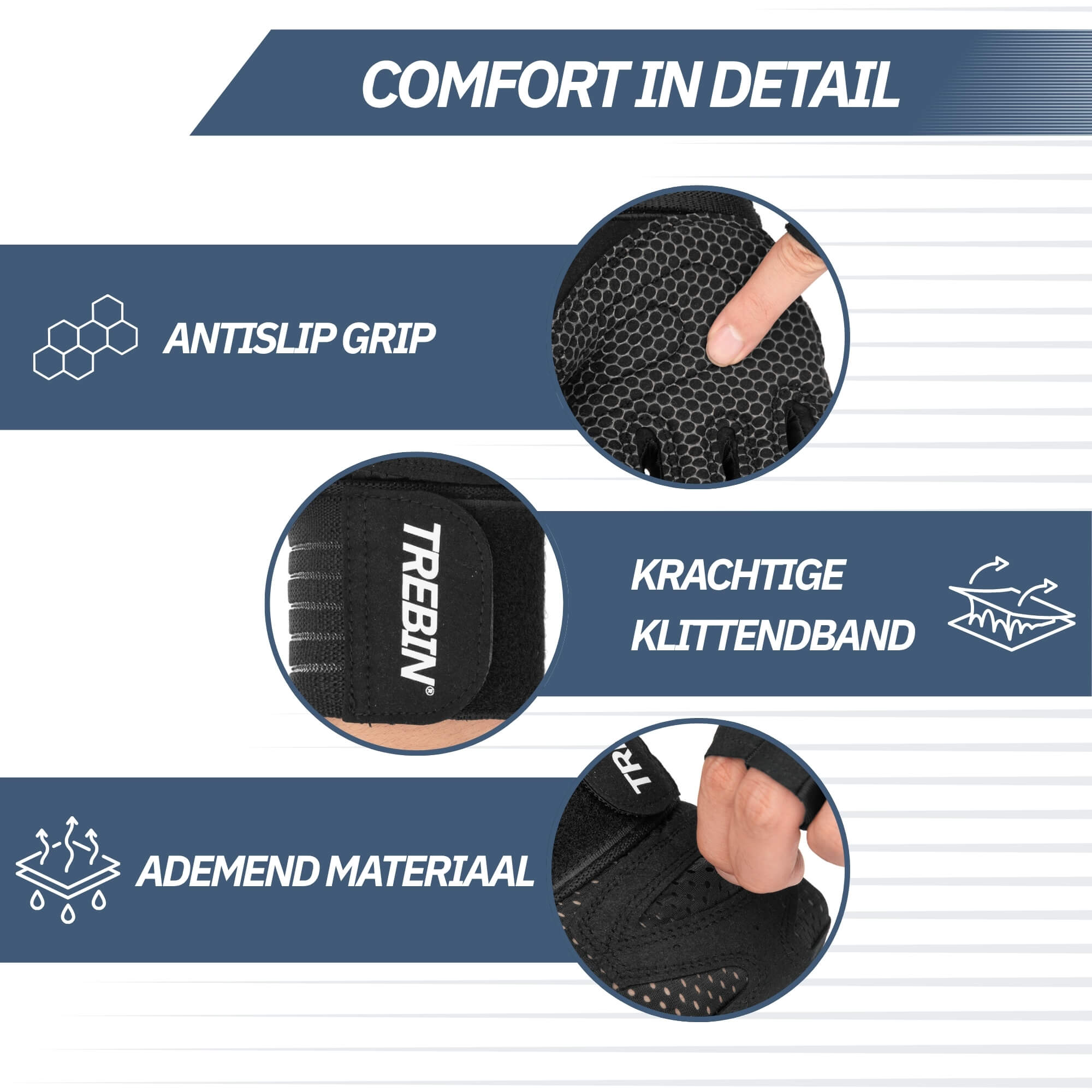 Trebin Fitnesshandschoenen met Polsband - Inclusief Mesh Opbergzakje - Zwart