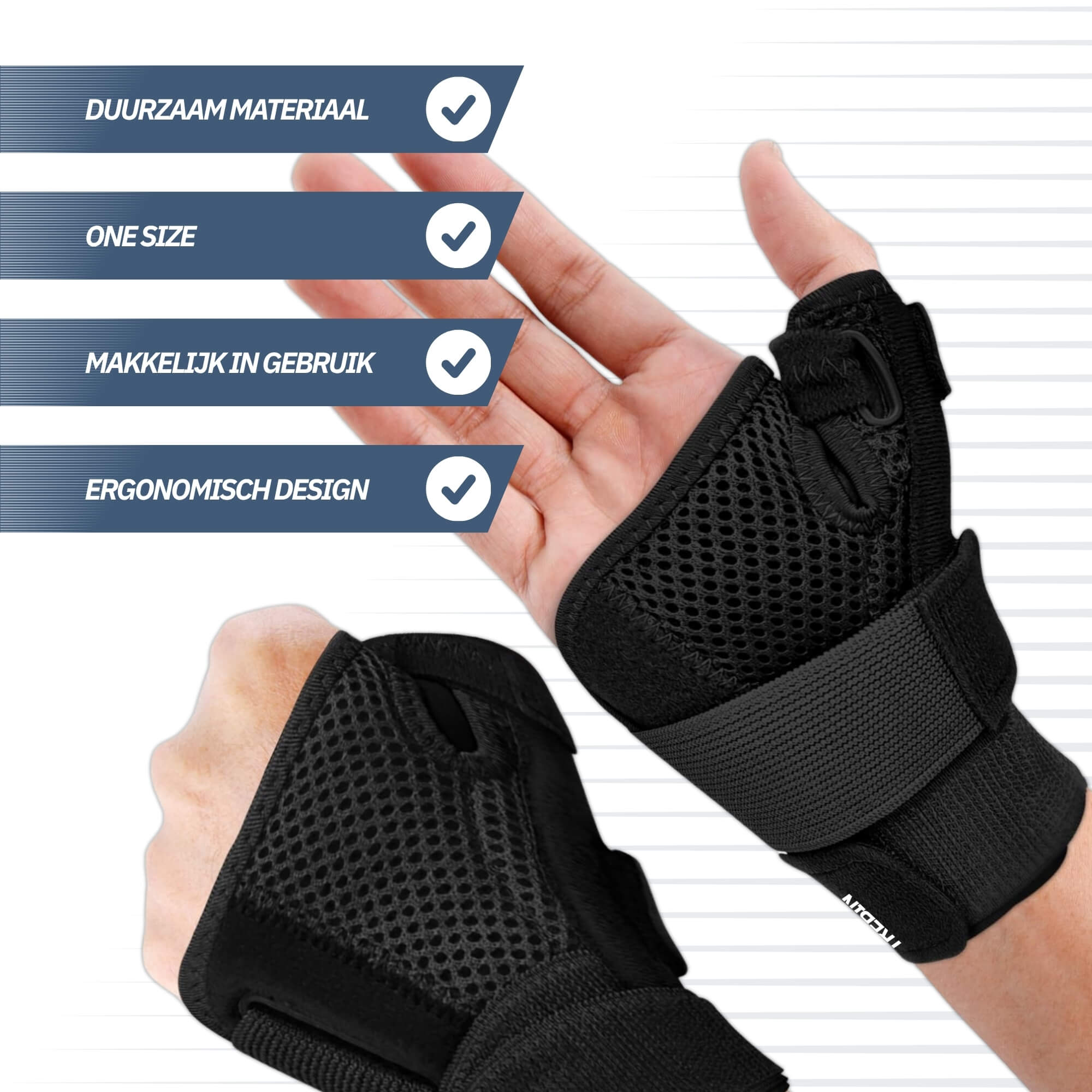 Trebin Universele Duim Brace - Zwart - One Size