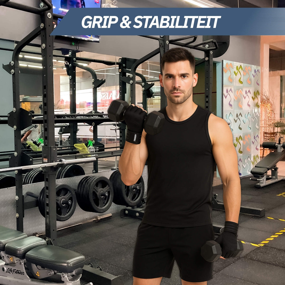 Fitnesshandschoenen met Polsondersteuning – Zwart