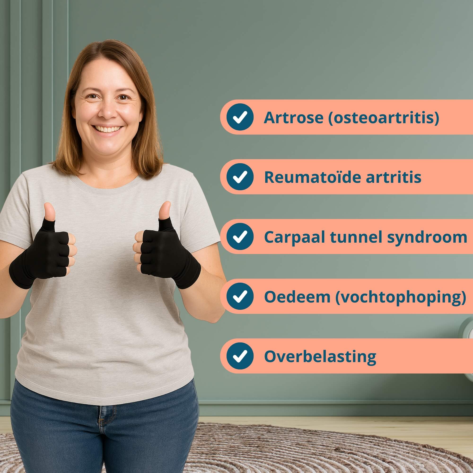 Trebin Reuma Handschoenen met Antislip - Zwart
